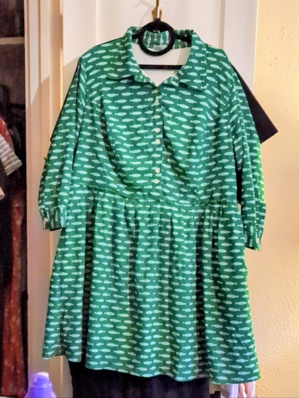 Eshakti Green Fish Print Shirt Dress 3X 24 Plus